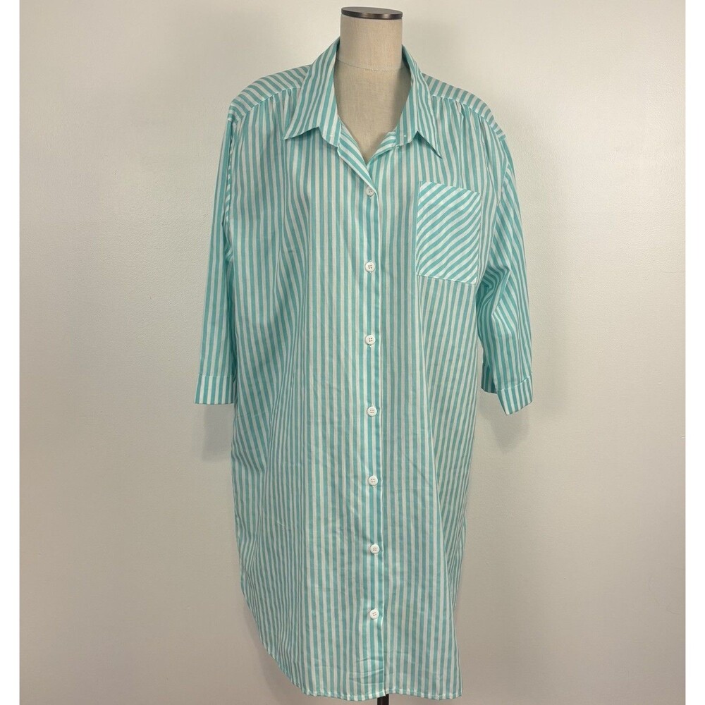 VTG Anthony Richards Striped Nightshirt Dress 1X Blue White Cotton Blen Cover Up